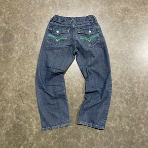 Jinzu Jeans youth Size 14 Black Embroidered Baggy Vtg Y2K Hip Hop Distressed